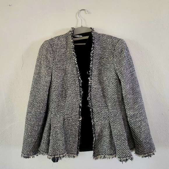Rebecca Taylor Tweed Peplum Blazer, size 4, black and white - Picture 2 of 5